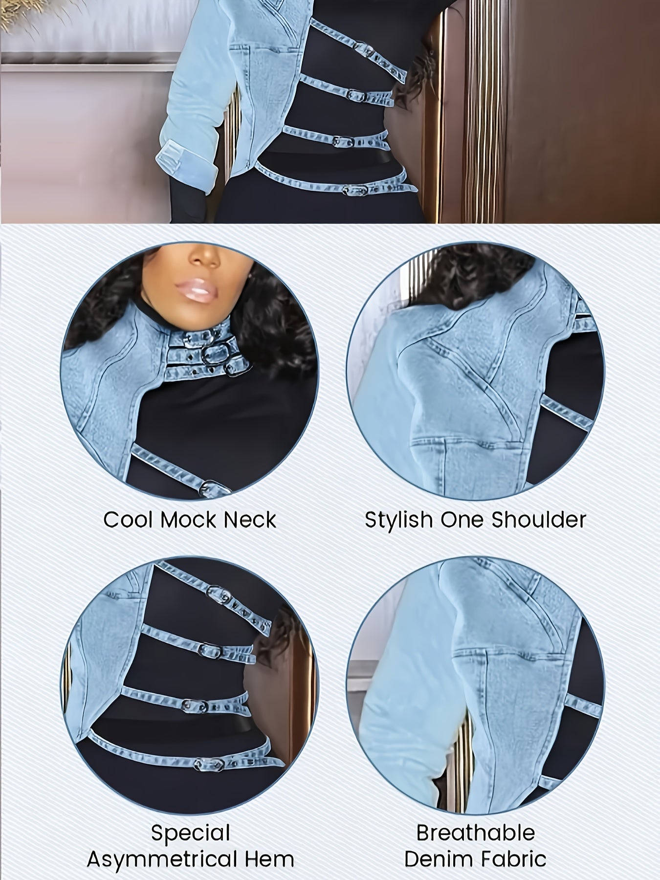 Women's Versatile Denim Pullover Jacket – Light Blue detail view
