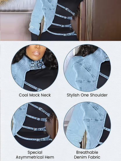 Women's Versatile Denim Pullover Jacket – Light Blue detail view