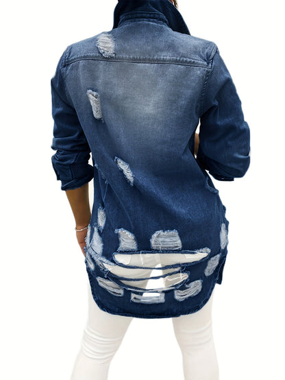 Women's Versatile Denim Pullover Jacket – Light Blue / Dark Blue detail view