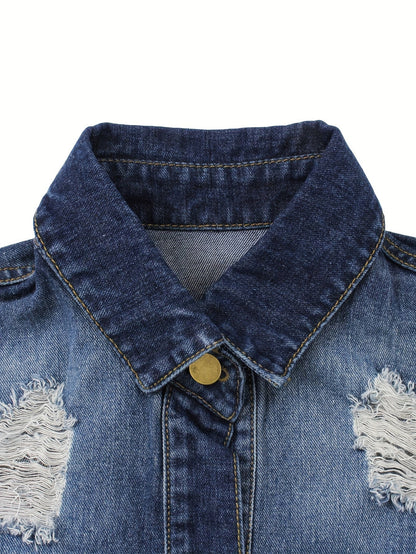 Women's Versatile Denim Pullover Jacket – Light Blue / Dark Blue detail view