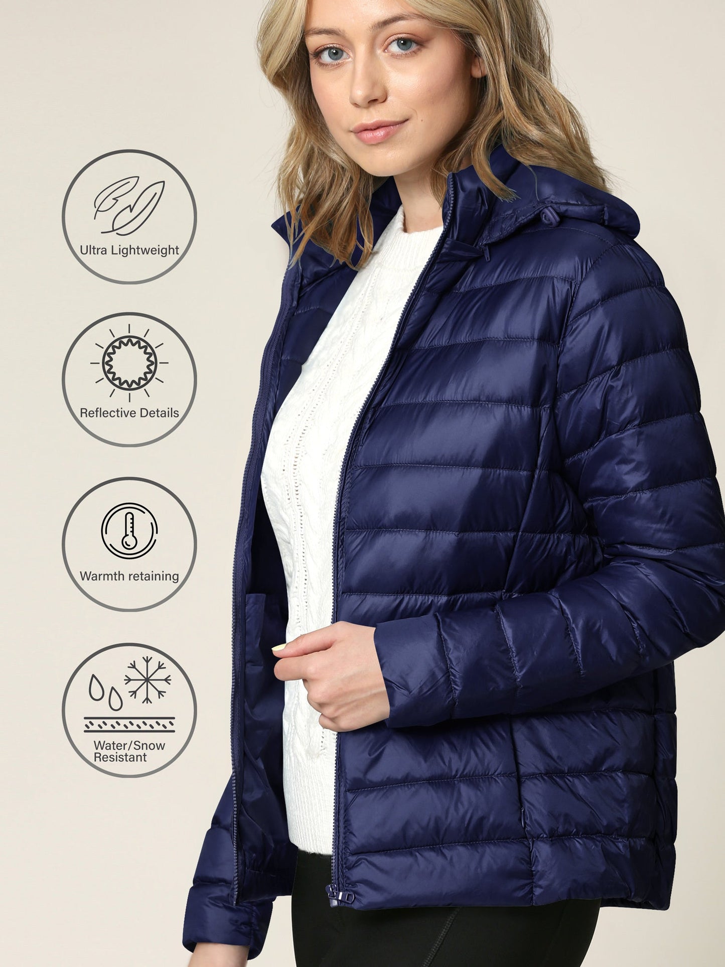Women's Versatile Denim Pullover Jacket – Navy / Olive detail view