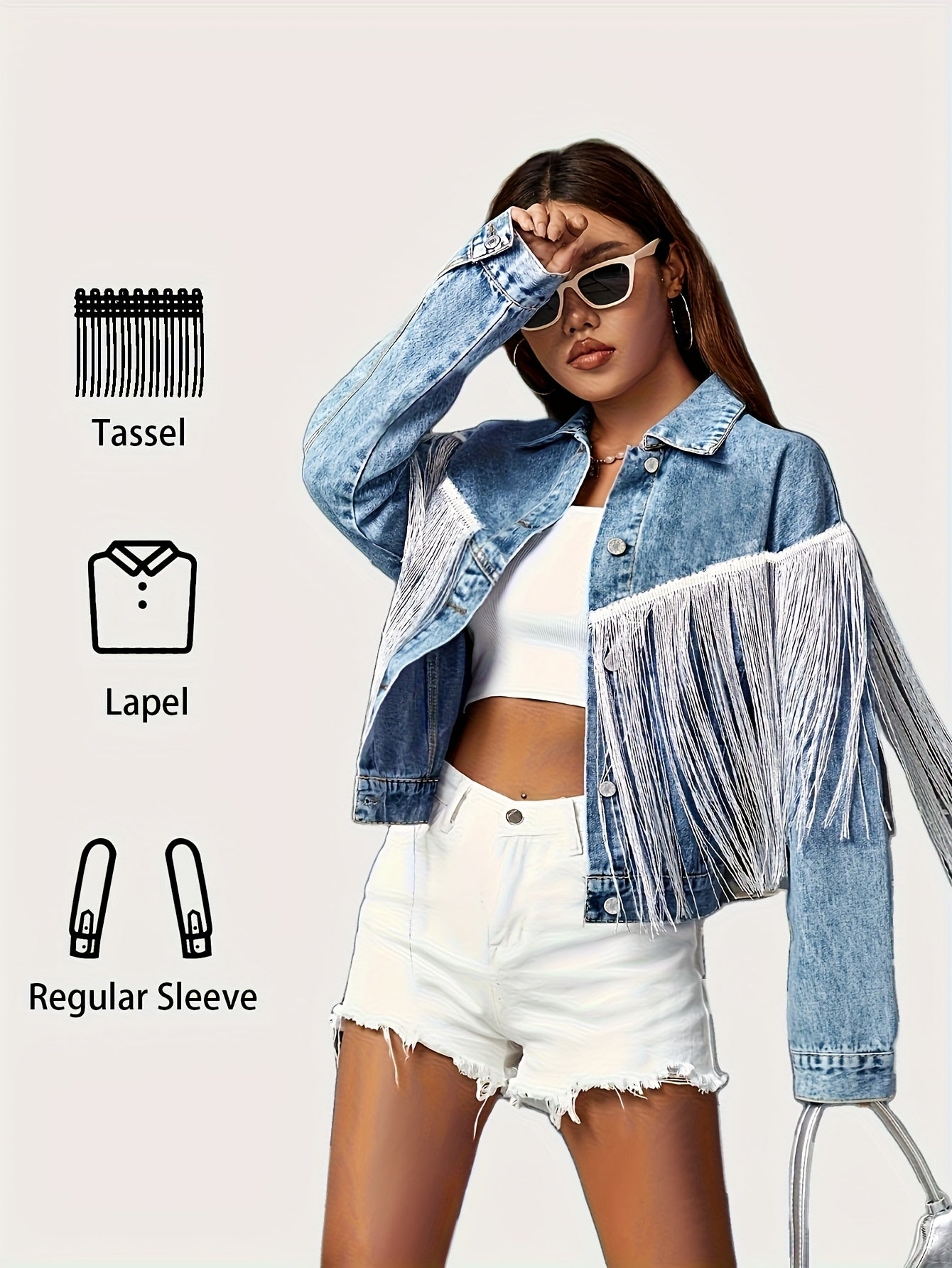 Women's Versatile Denim Single-Breasted Jacket – Blue detail view