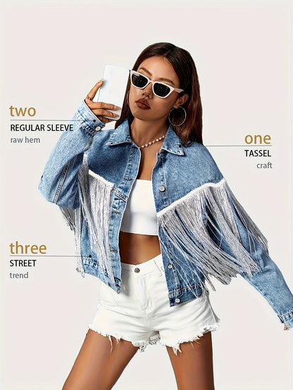 Women's Versatile Denim Single-Breasted Jacket – Blue detail view