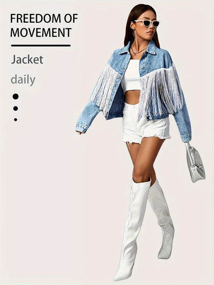 Women's Versatile Denim Single-Breasted Jacket – Blue detail view