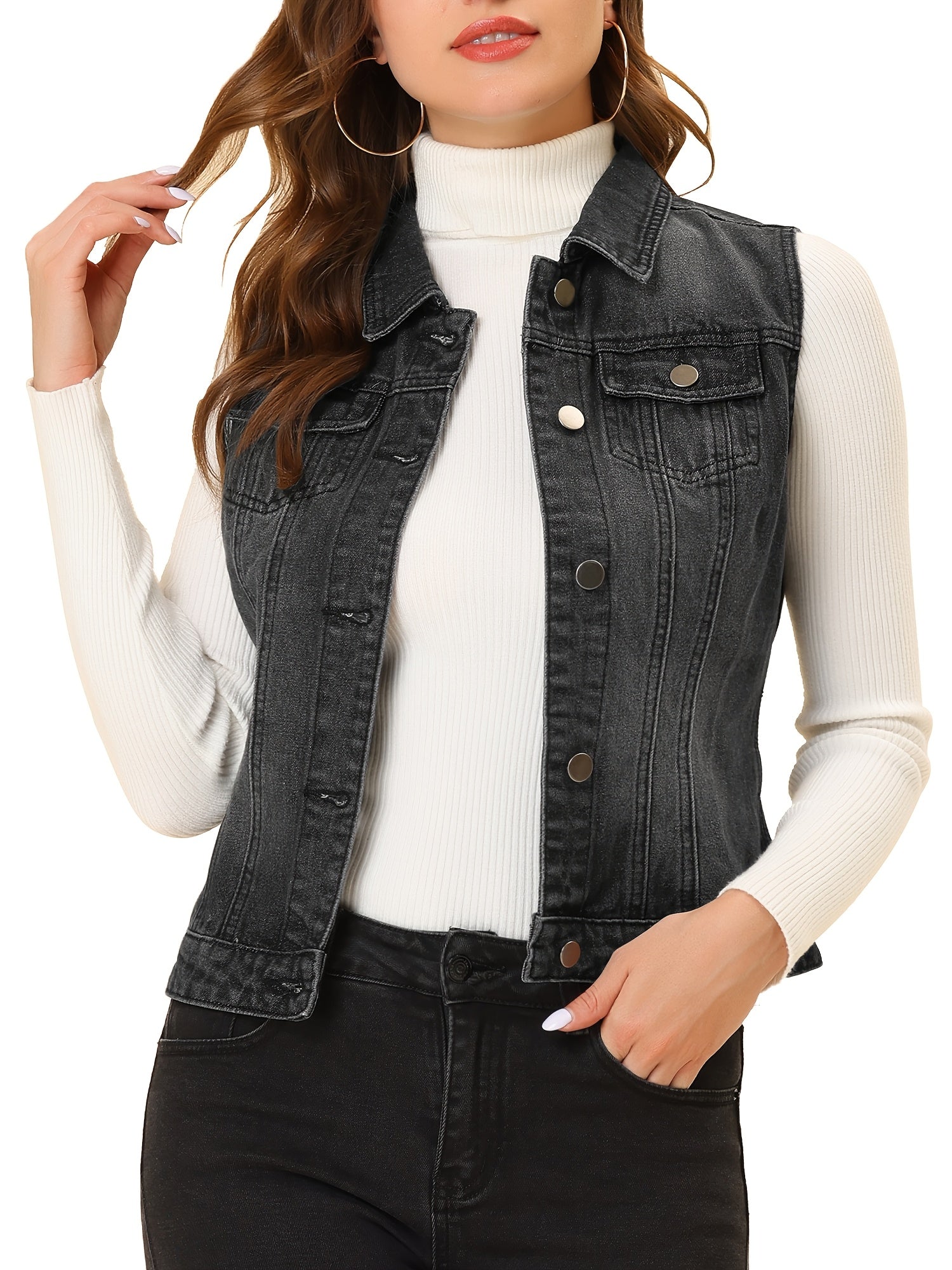 Women's Versatile Denim Single-Breasted Vest detail view