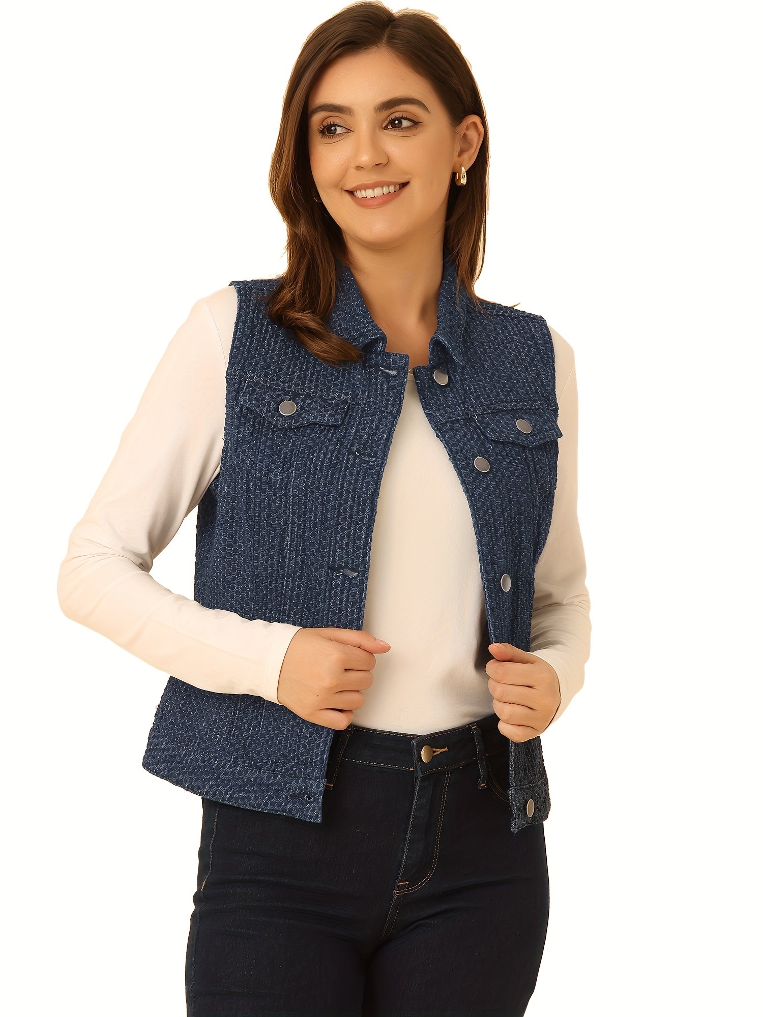 Women's Versatile Denim Single-Breasted Vest detail view