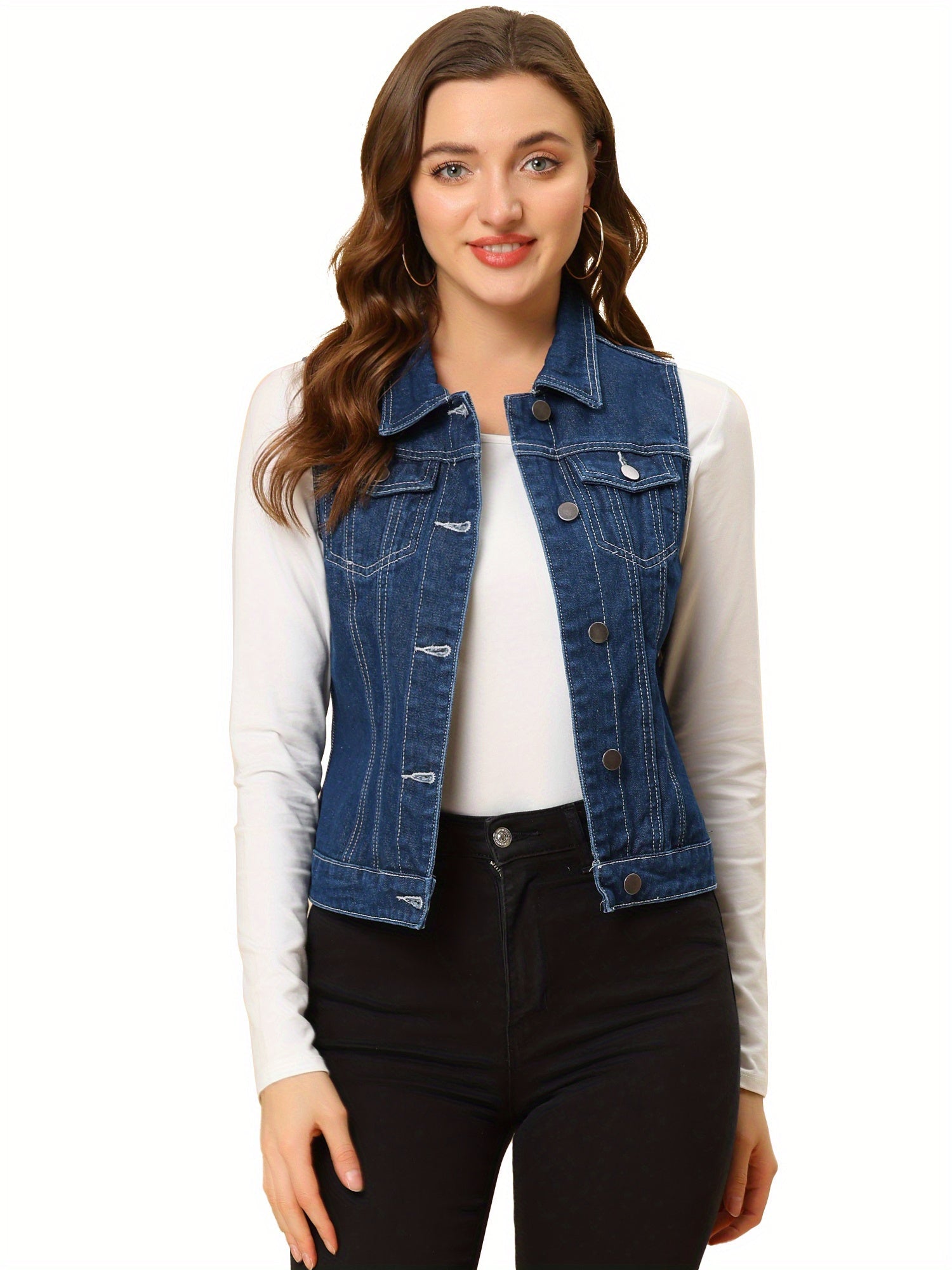 Women's Versatile Denim Single-Breasted Vest detail view