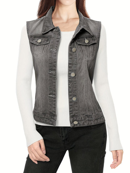 Women's Versatile Denim Single-Breasted Vest detail view
