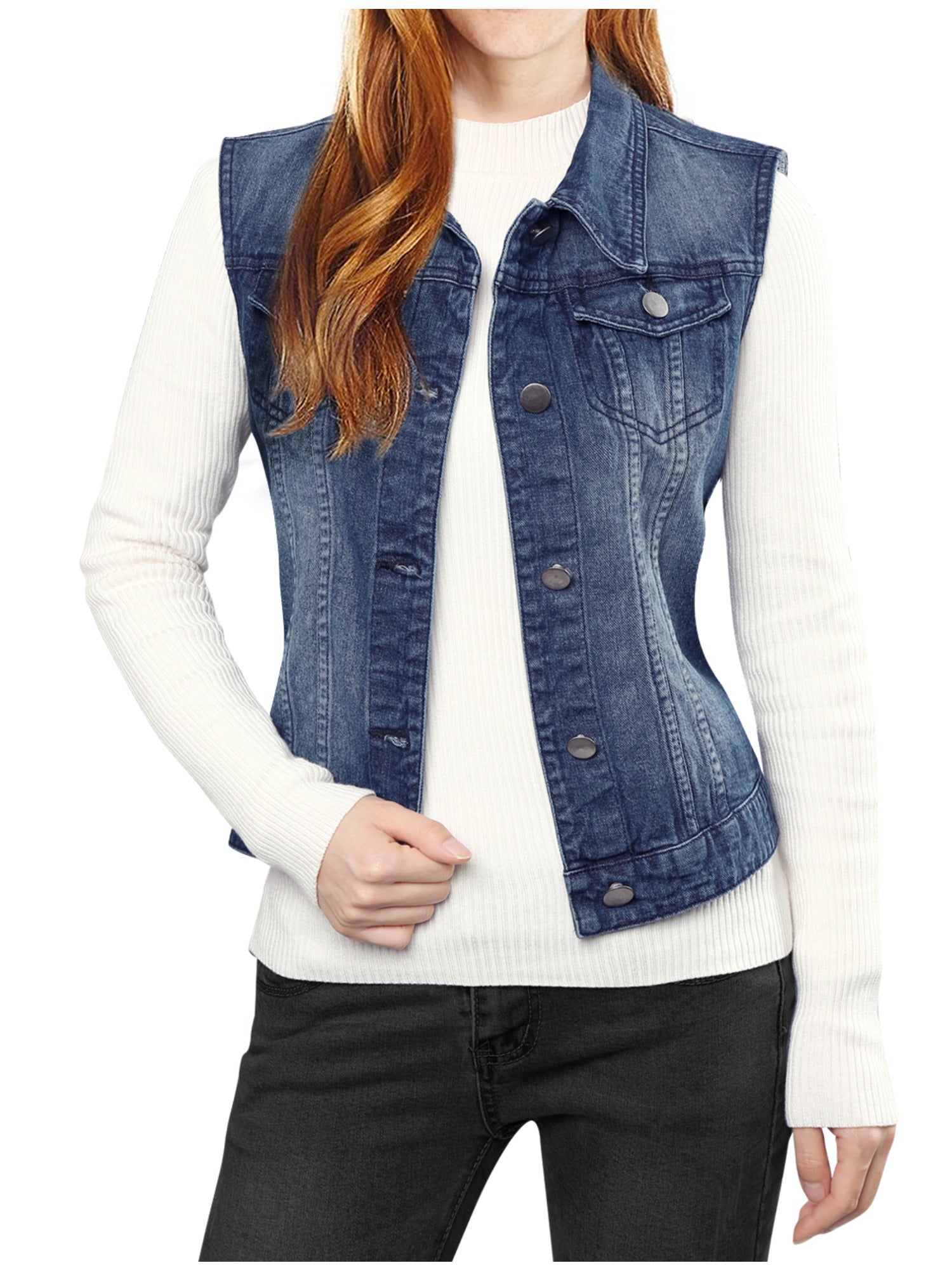Women's Versatile Denim Single-Breasted Vest – Blue option – view 4