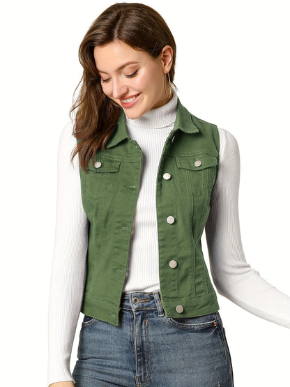 Women's Versatile Denim Single-Breasted Vest – Blue option – view 6