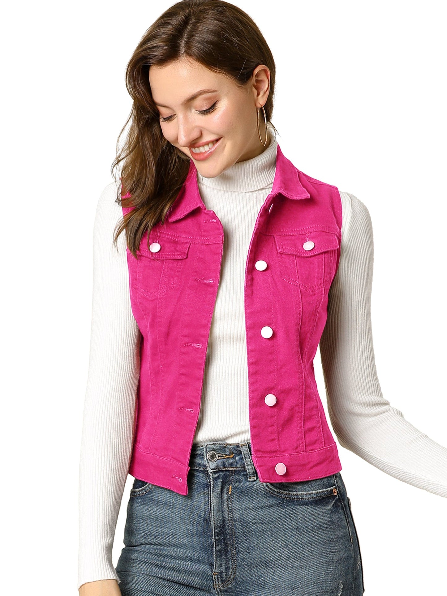 Women's Versatile Denim Single-Breasted Vest – Blue option – view 10