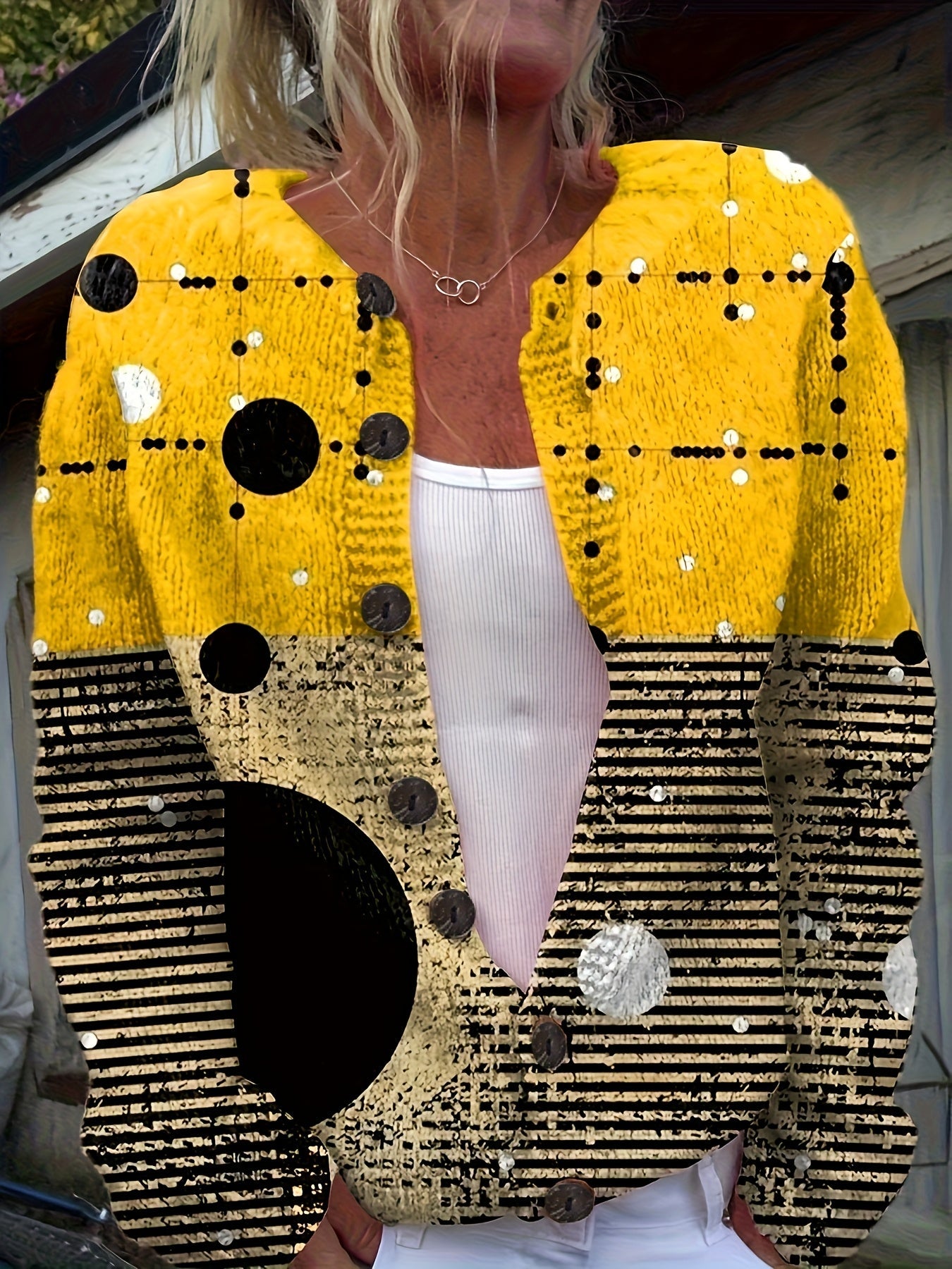 Women's Versatile Denim Striped Cardigan detail view