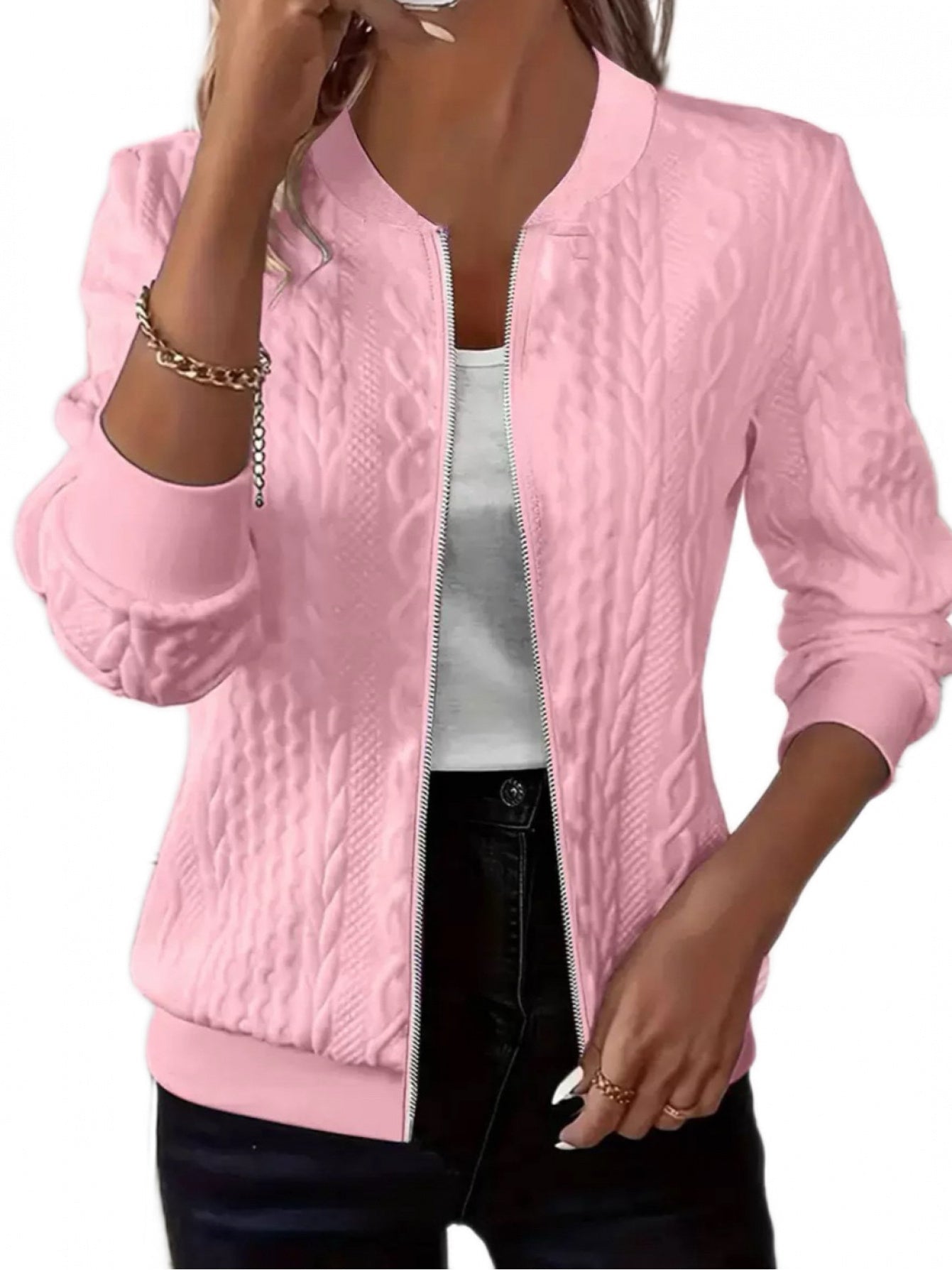 Women's Versatile Denim Zip-Up Jacket – 3-Color Selection – pink option – view 3