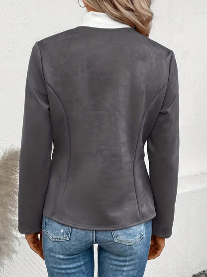 Women's Versatile Denim Zip-Up Jacket – Black / Pink detail view