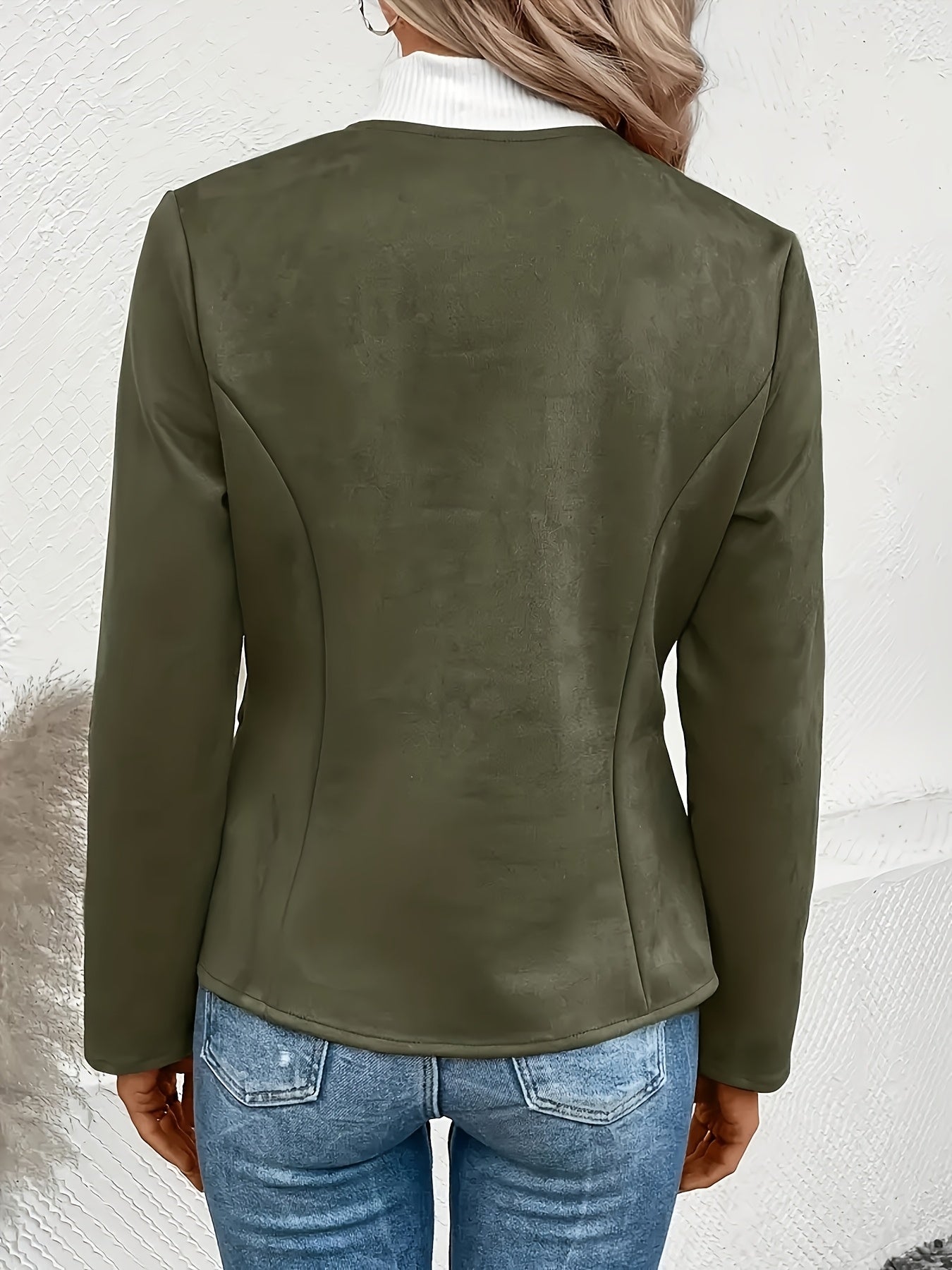 Women's Versatile Denim Zip-Up Jacket – Black / Pink detail view