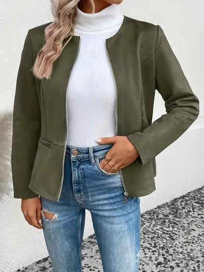 Women's Versatile Denim Zip-Up Jacket – Black / Pink – Black option – main product image