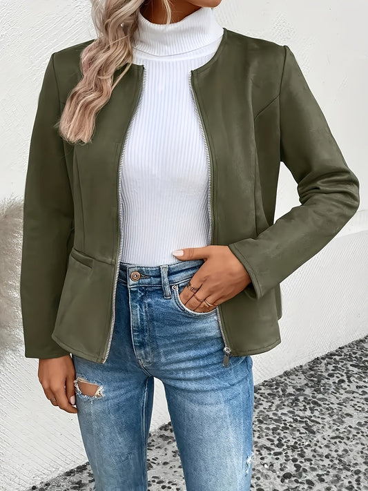 Women's Versatile Denim Zip-Up Jacket – Black / Pink – Black option – main product image