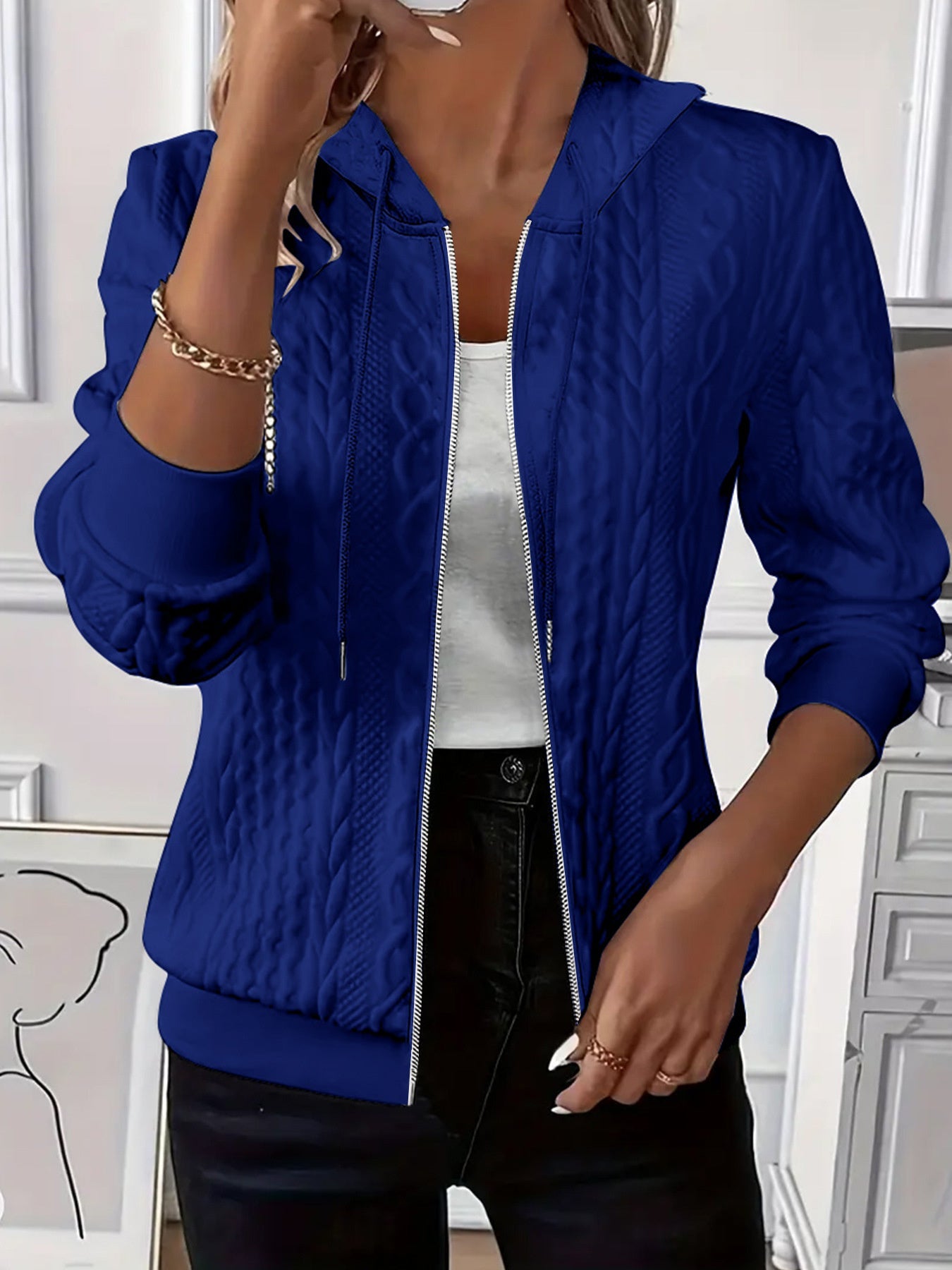 Women's Versatile Denim Zip-Up Jacket – Blue / Orange detail view
