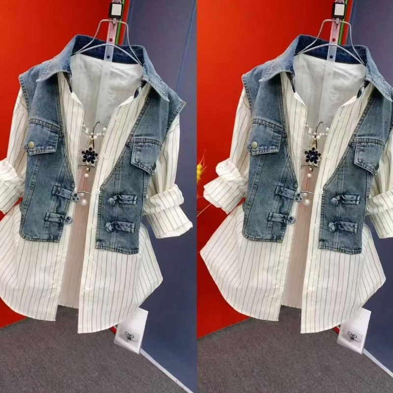 Women's Versatile Denim Zip-Up Shacket detail view