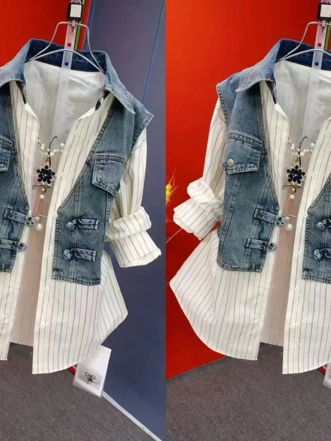 Women's Versatile Denim Zip-Up Shacket detail view