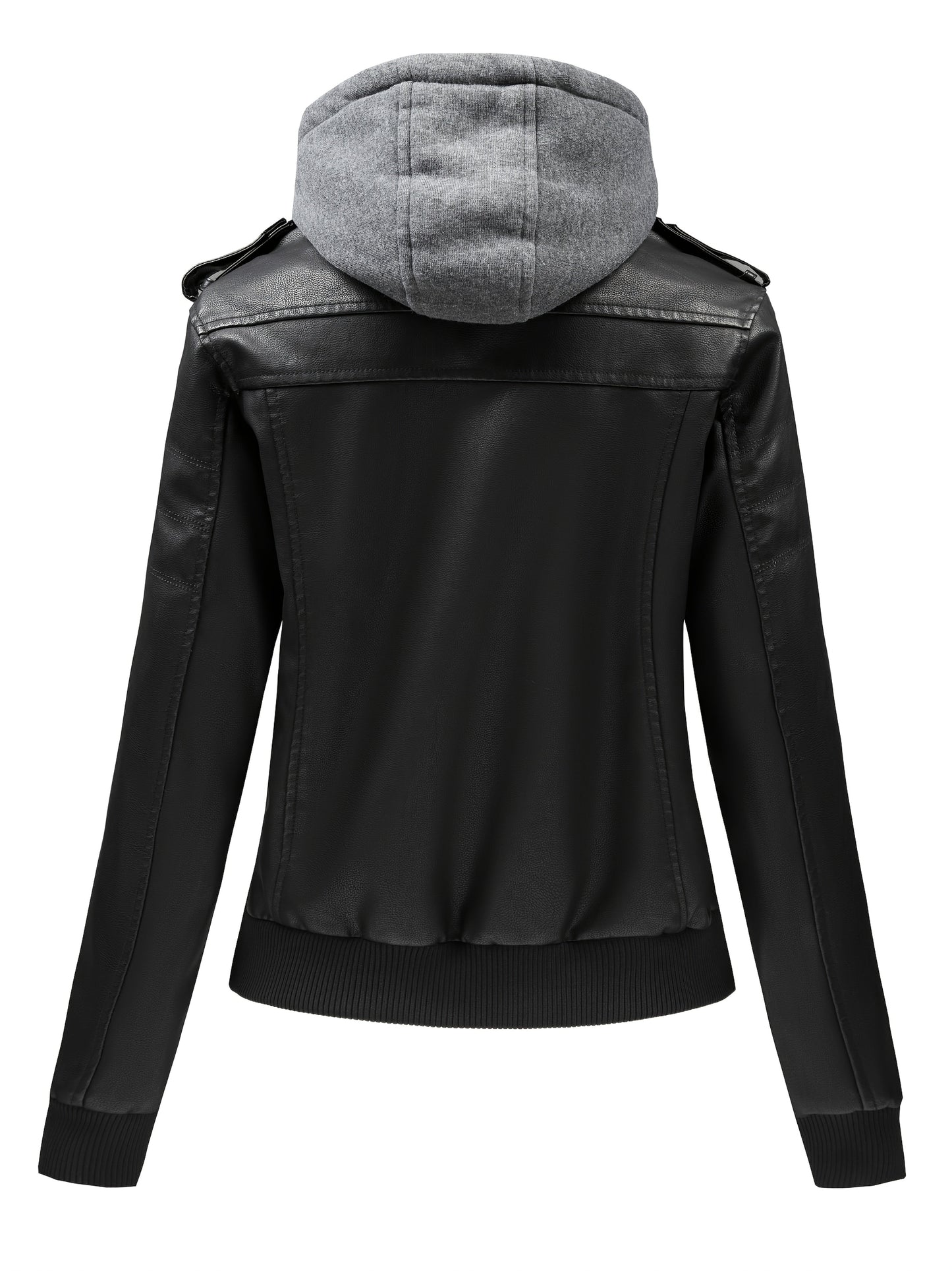 Women's Versatile Faux Leather Pullover Jacket – Black / Coffee Brown detail view