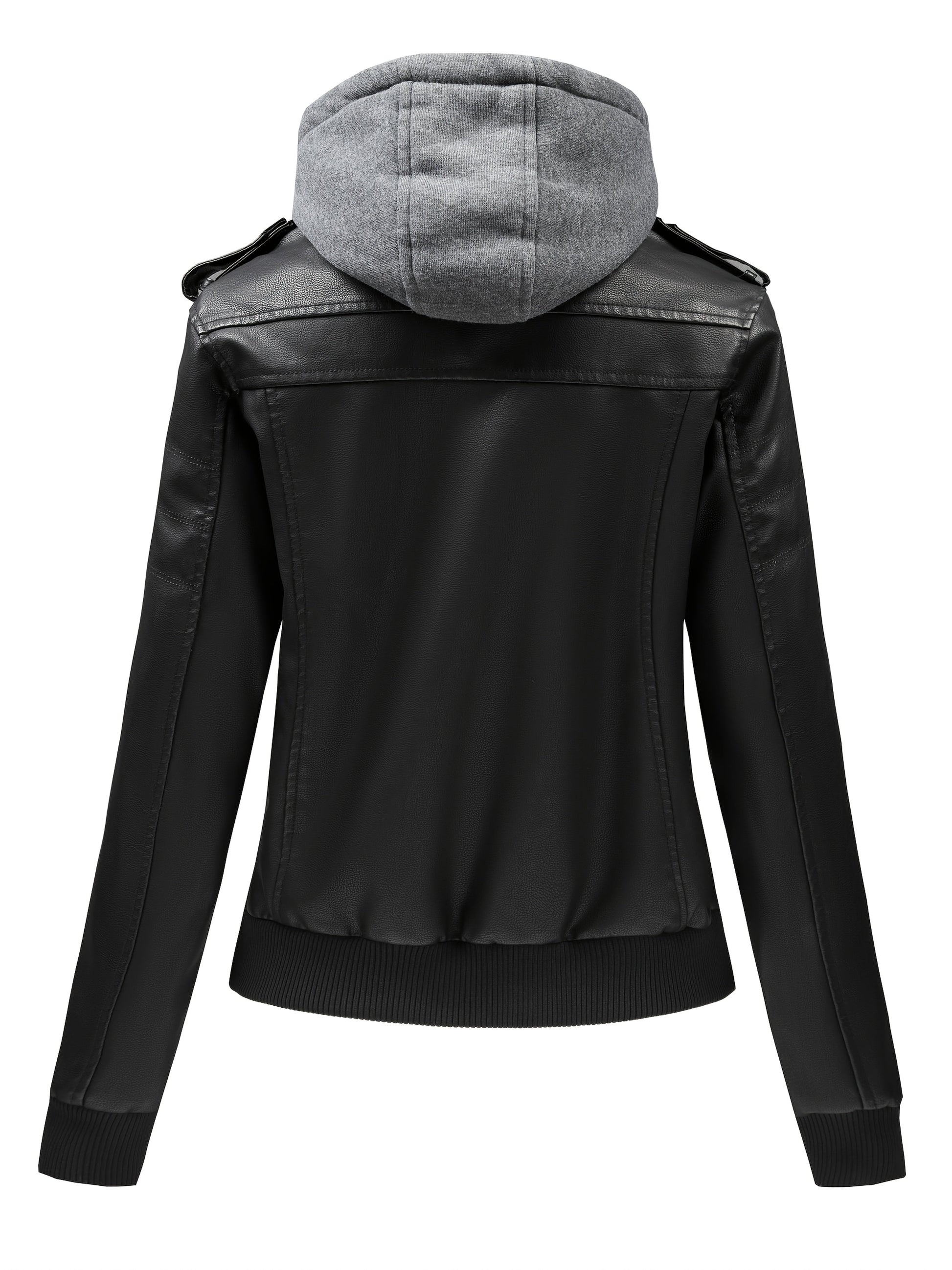 Women's Versatile Faux Leather Pullover Jacket – Black / Coffee Brown detail view