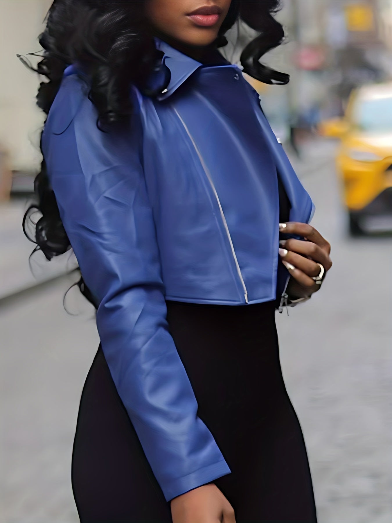Women's Versatile Faux Leather Pullover Jacket – Red / Blue detail view