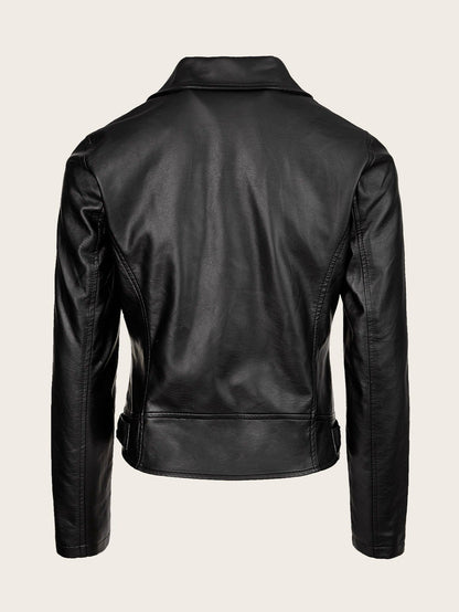 Women's Versatile Faux Leather Zip-Up Jacket detail view
