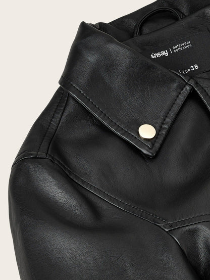 Women's Versatile Faux Leather Zip-Up Jacket detail view