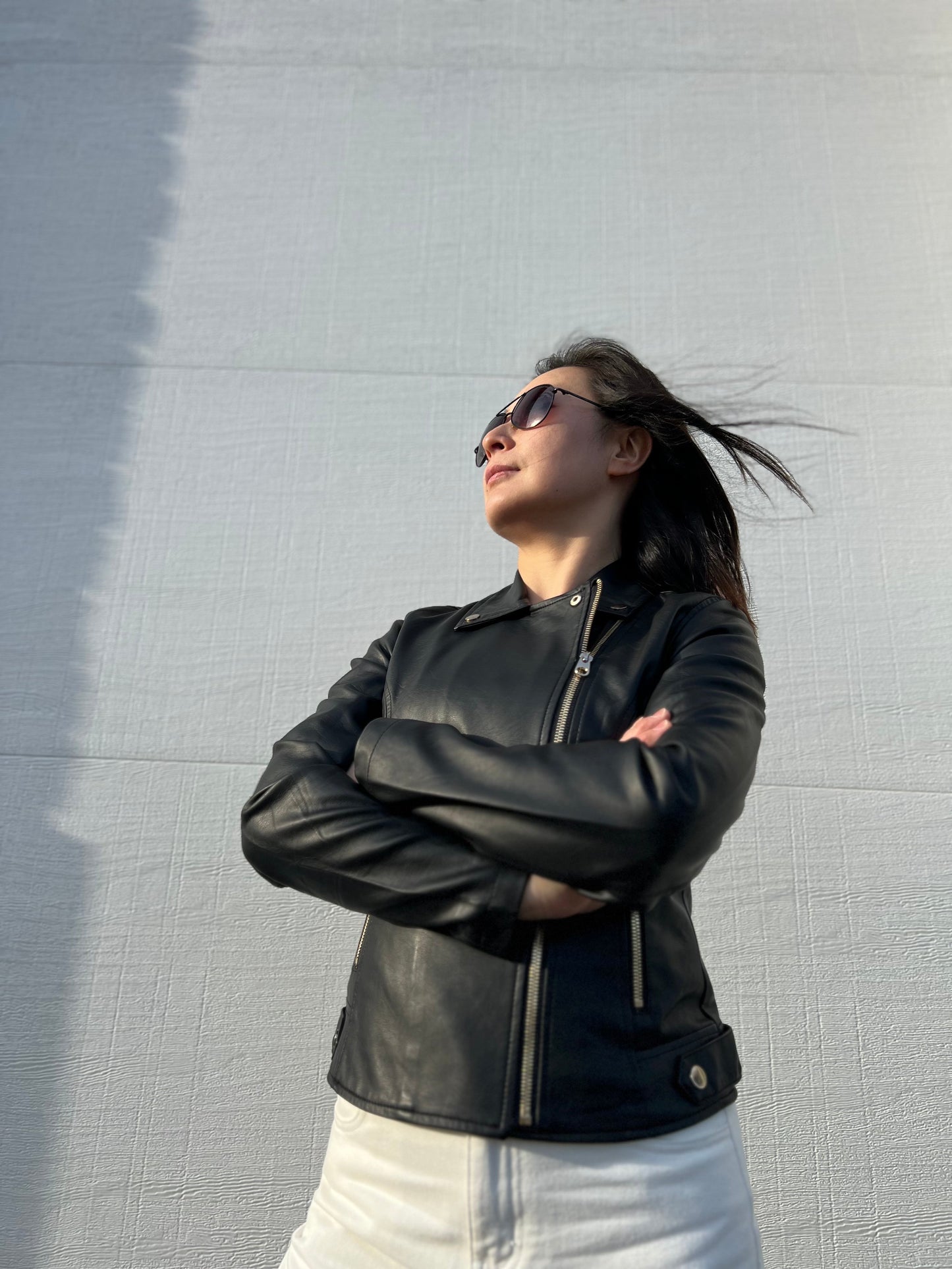 Women's Versatile Faux Leather Zip-Up Jacket detail view