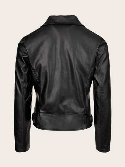 Women's Versatile Faux Leather Zip-Up Jacket detail view