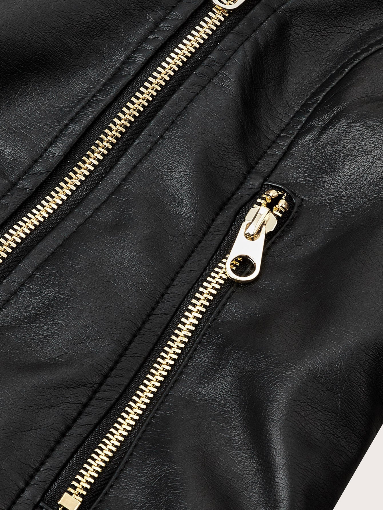 Women's Versatile Faux Leather Zip-Up Jacket detail view