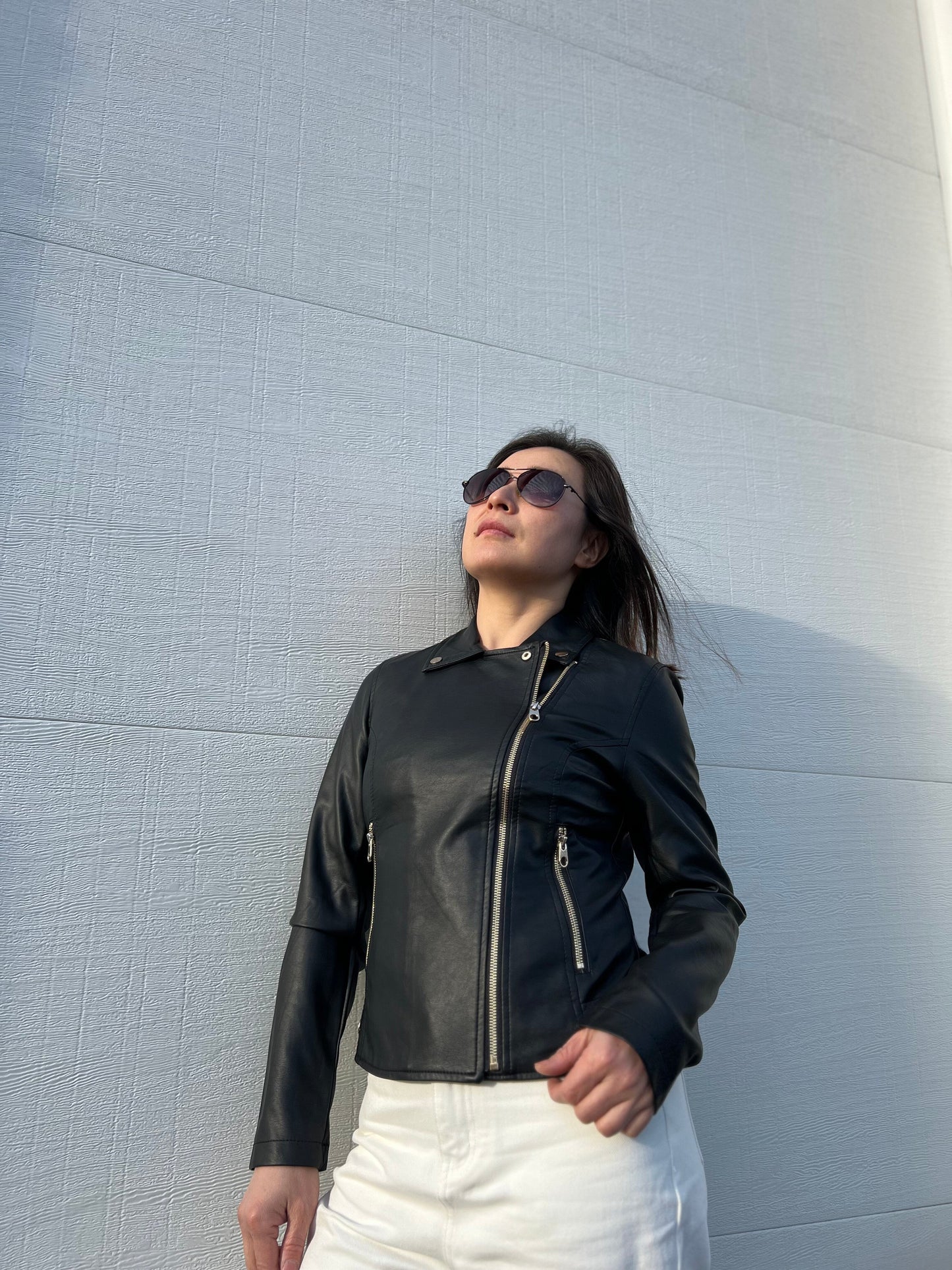 Women's Versatile Faux Leather Zip-Up Jacket detail view