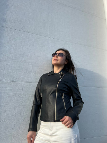 Women's Versatile Faux Leather Zip-Up Jacket detail view