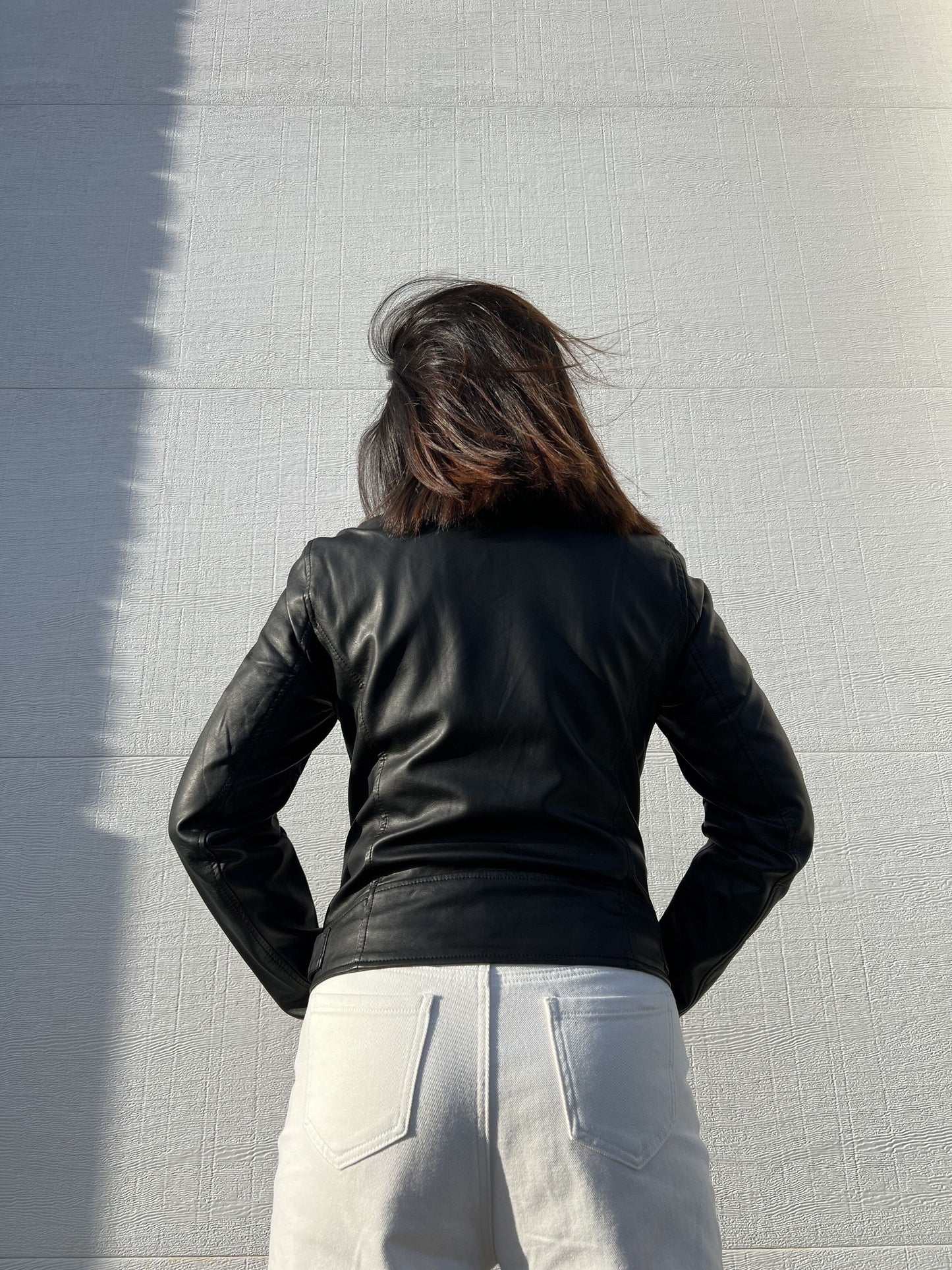 Women's Versatile Faux Leather Zip-Up Jacket detail view