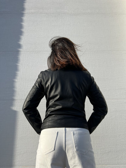 Women's Versatile Faux Leather Zip-Up Jacket detail view