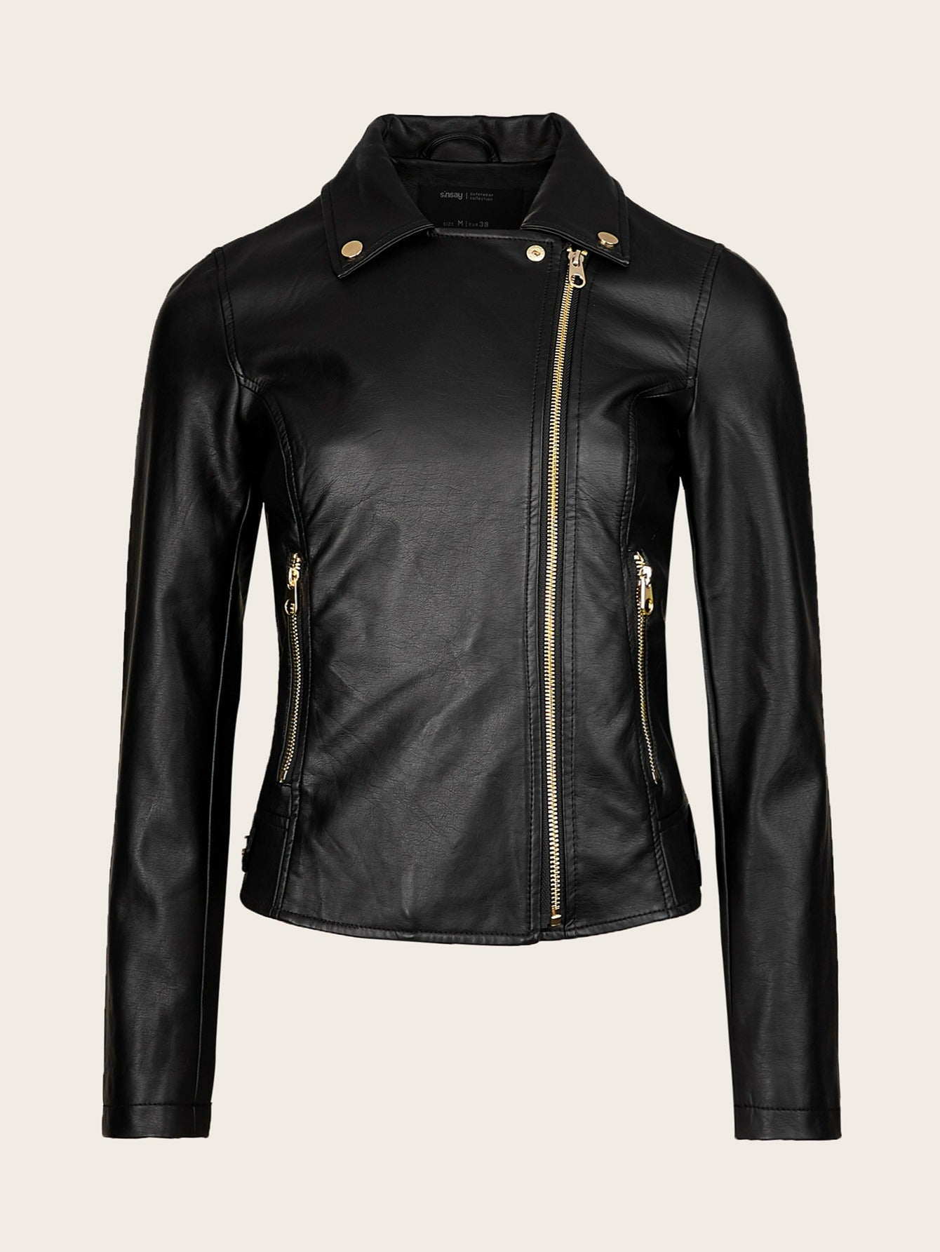 Women's Versatile Faux Leather Zip-Up Jacket – Black option – main product image