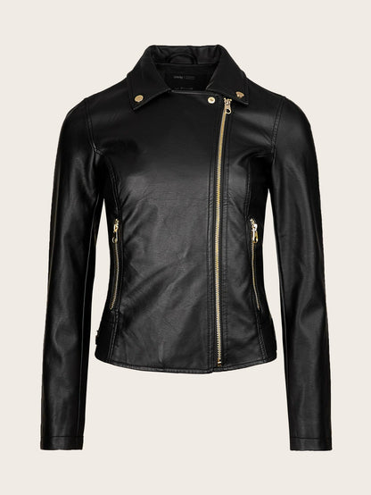 Women's Versatile Faux Leather Zip-Up Jacket – Black option – main product image