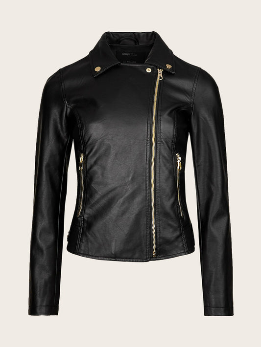 Women's Versatile Faux Leather Zip-Up Jacket – Black option – main product image