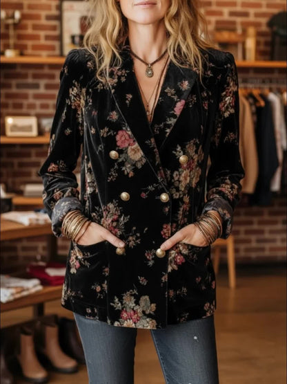 Women's Versatile Floral Double-Breasted Blazer detail view
