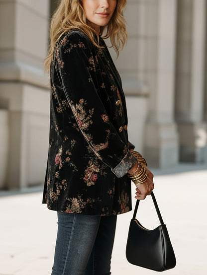 Women's Versatile Floral Double-Breasted Blazer detail view