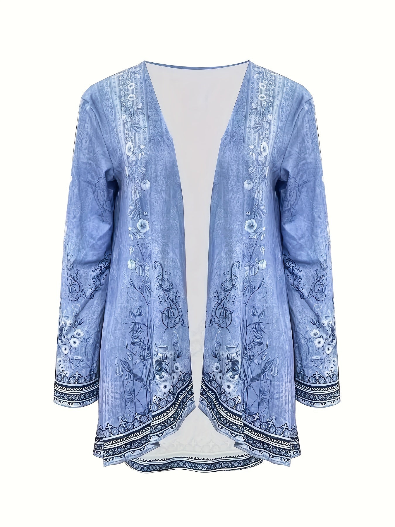 Women's Versatile Floral Open-Front Cardigan – Blue detail view