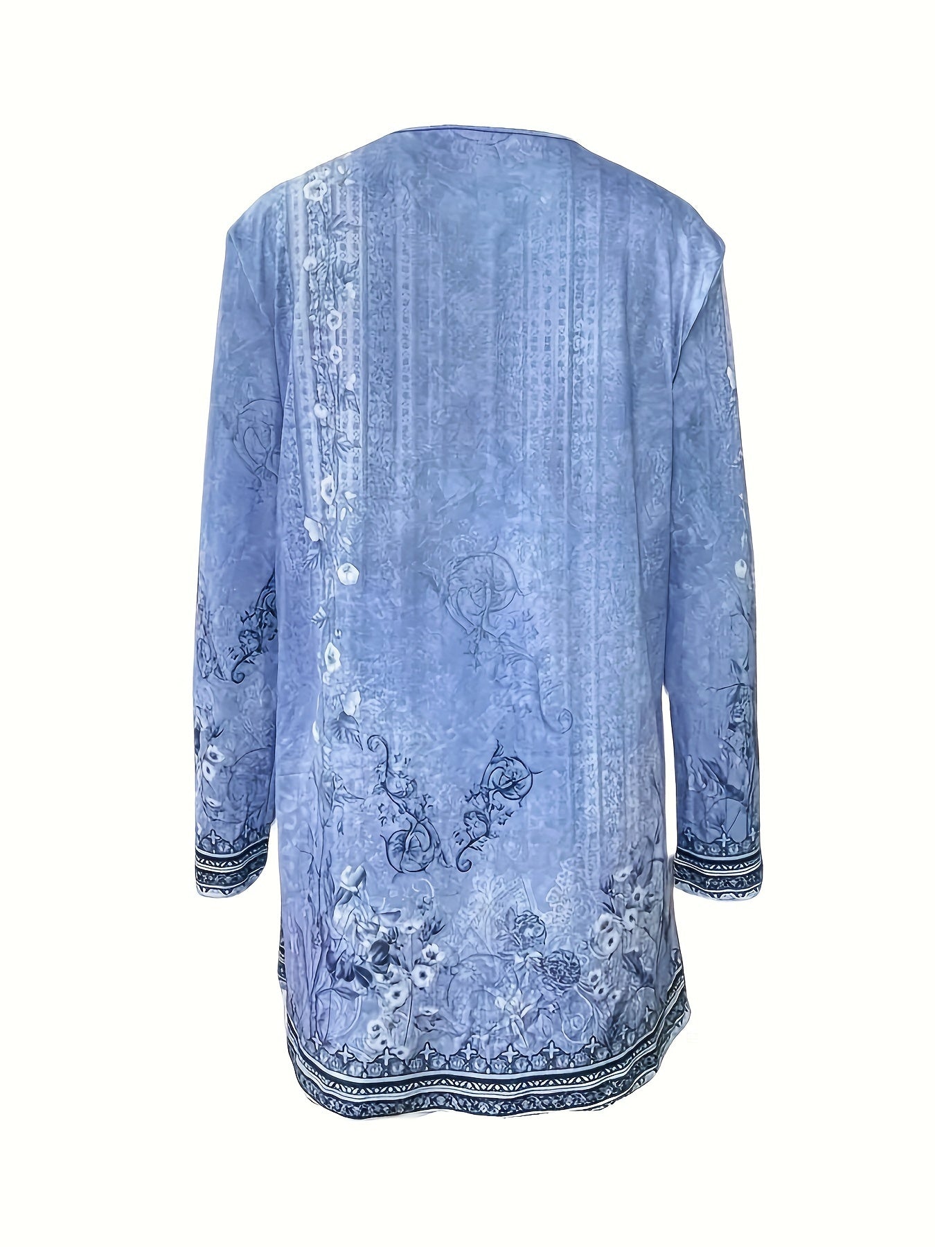 Women's Versatile Floral Open-Front Cardigan – Blue detail view