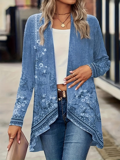 Women's Versatile Floral Open-Front Cardigan – Blue – Blue option – main product image
