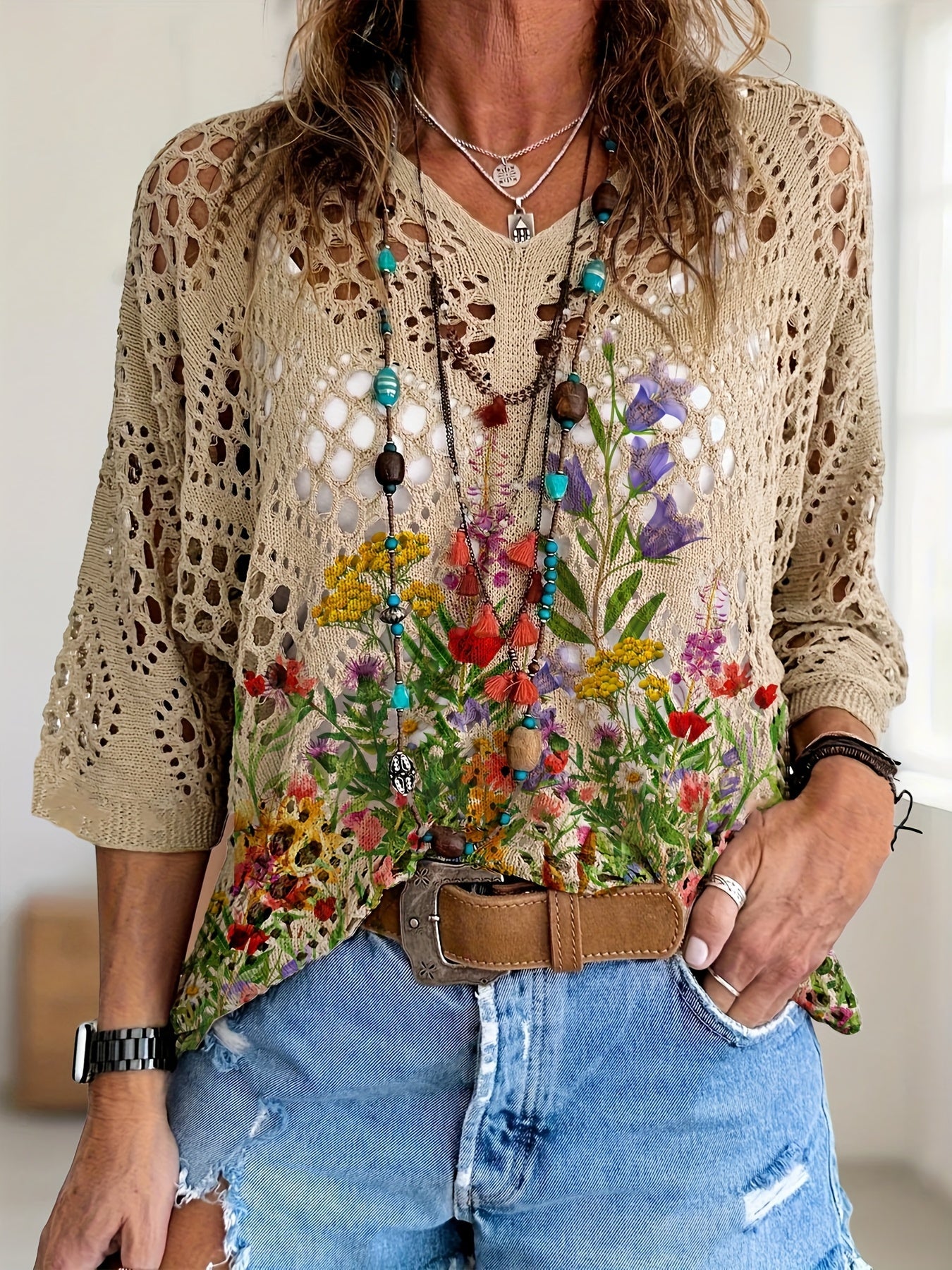 Women's Versatile Floral Pullover Hoodie – main product image