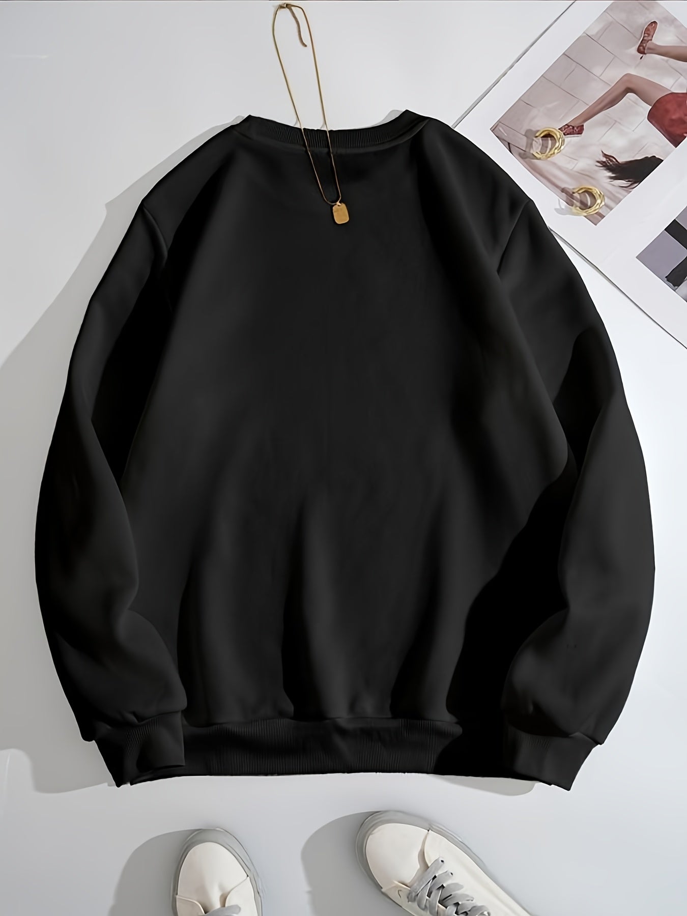 Women's Versatile Graphic Pullover Hoodie – Grey / Black detail view