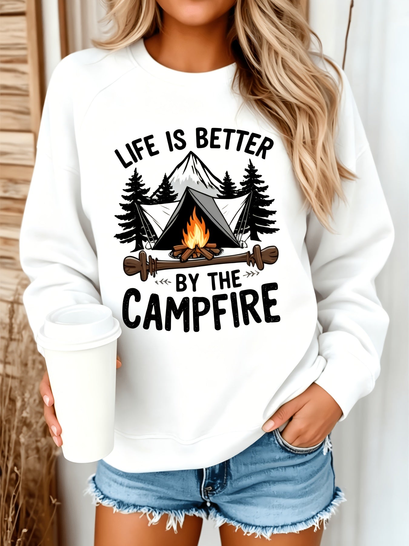 Women's Versatile Graphic Pullover Hoodie – Grey / Black detail view