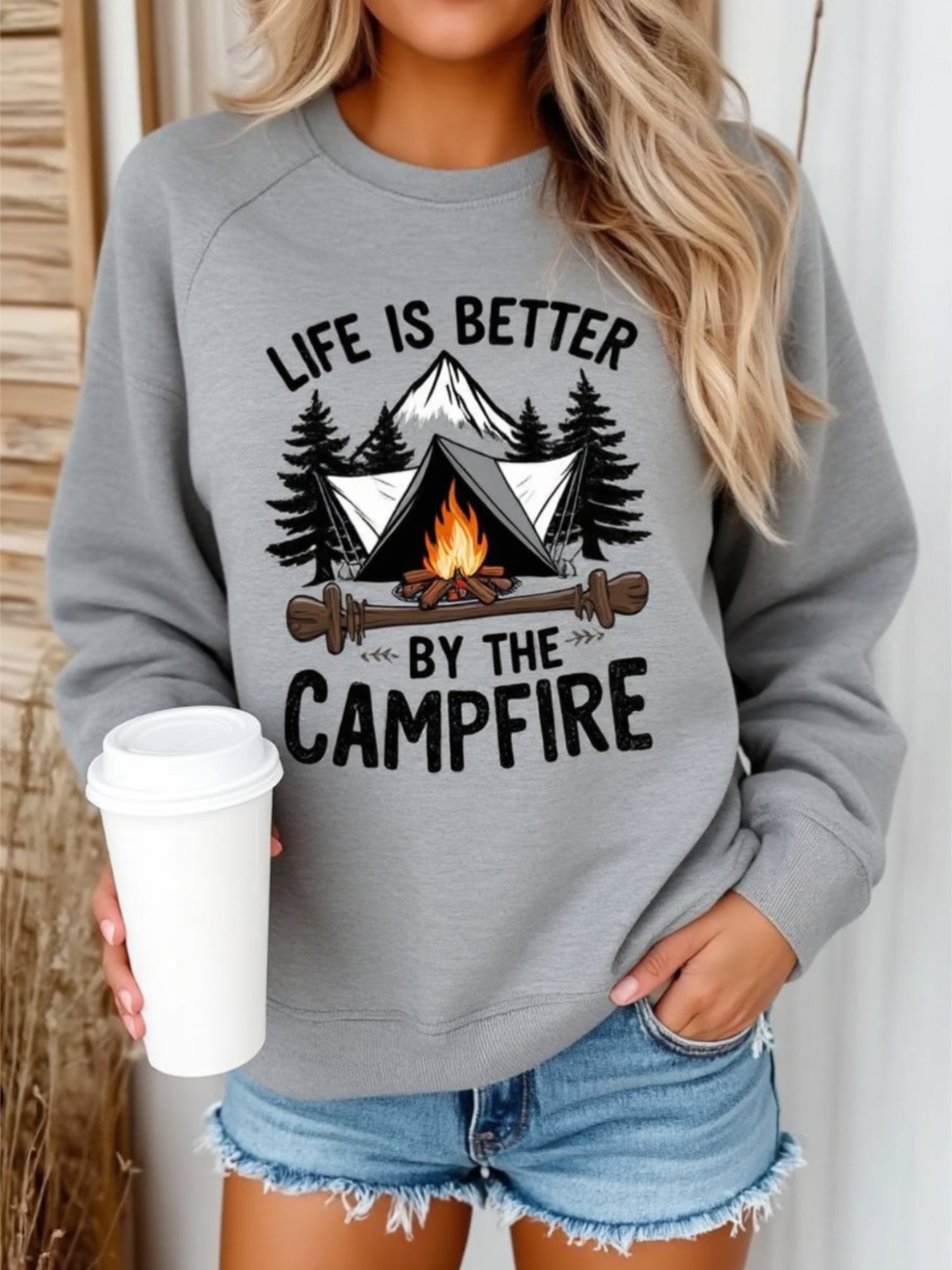 Women's Versatile Graphic Pullover Hoodie – Grey / Black – Grey option – main product image