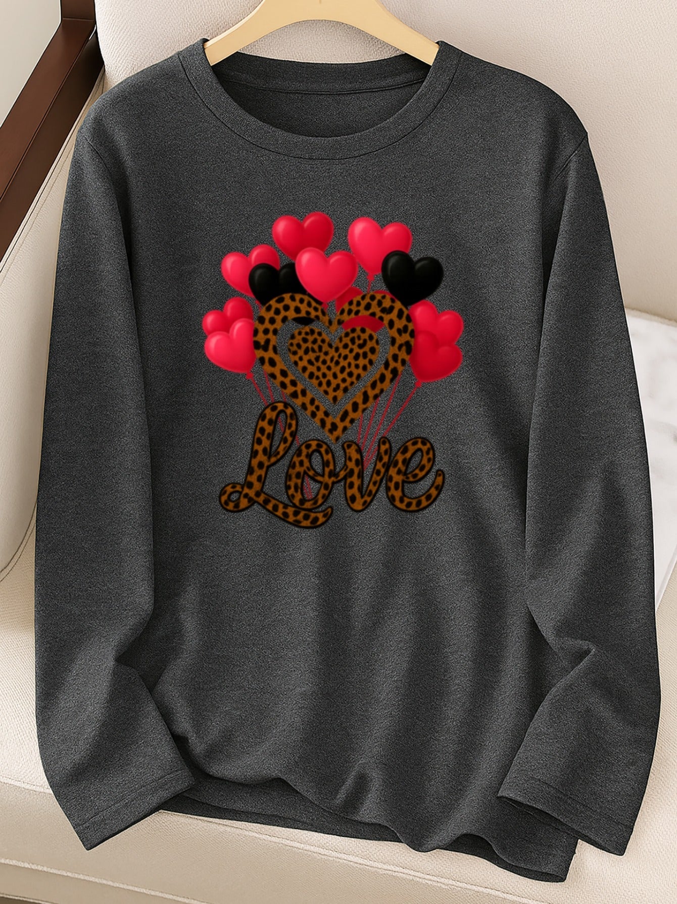 Women's Versatile Graphic Pullover Hoodie – Grey / Burgundy detail view
