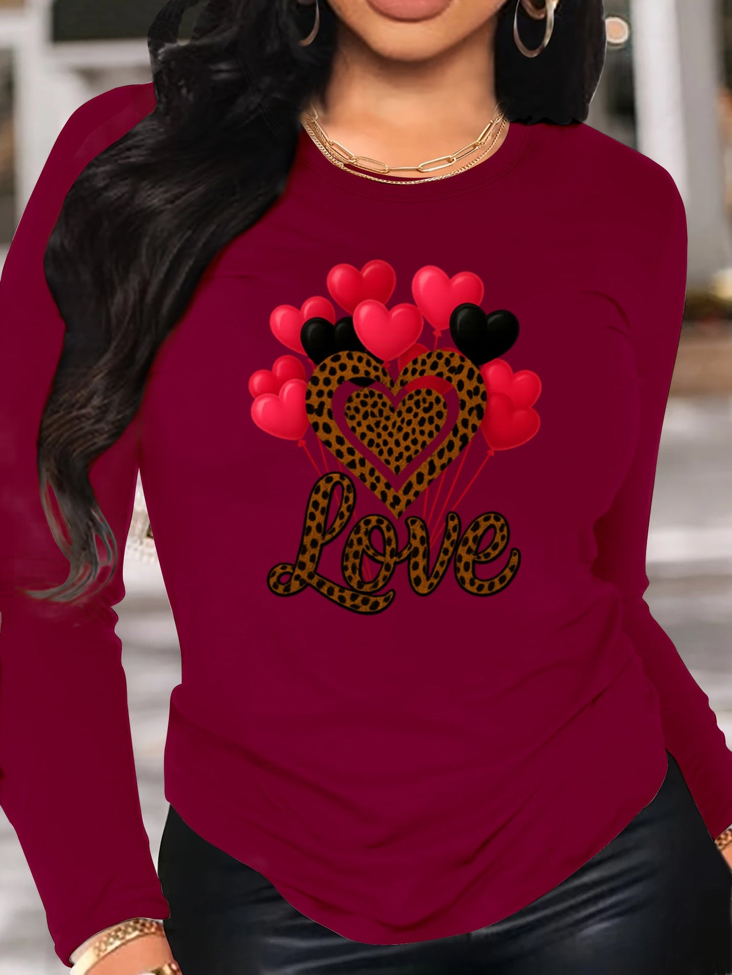 Women's Versatile Graphic Pullover Hoodie – Grey / Burgundy – view 23